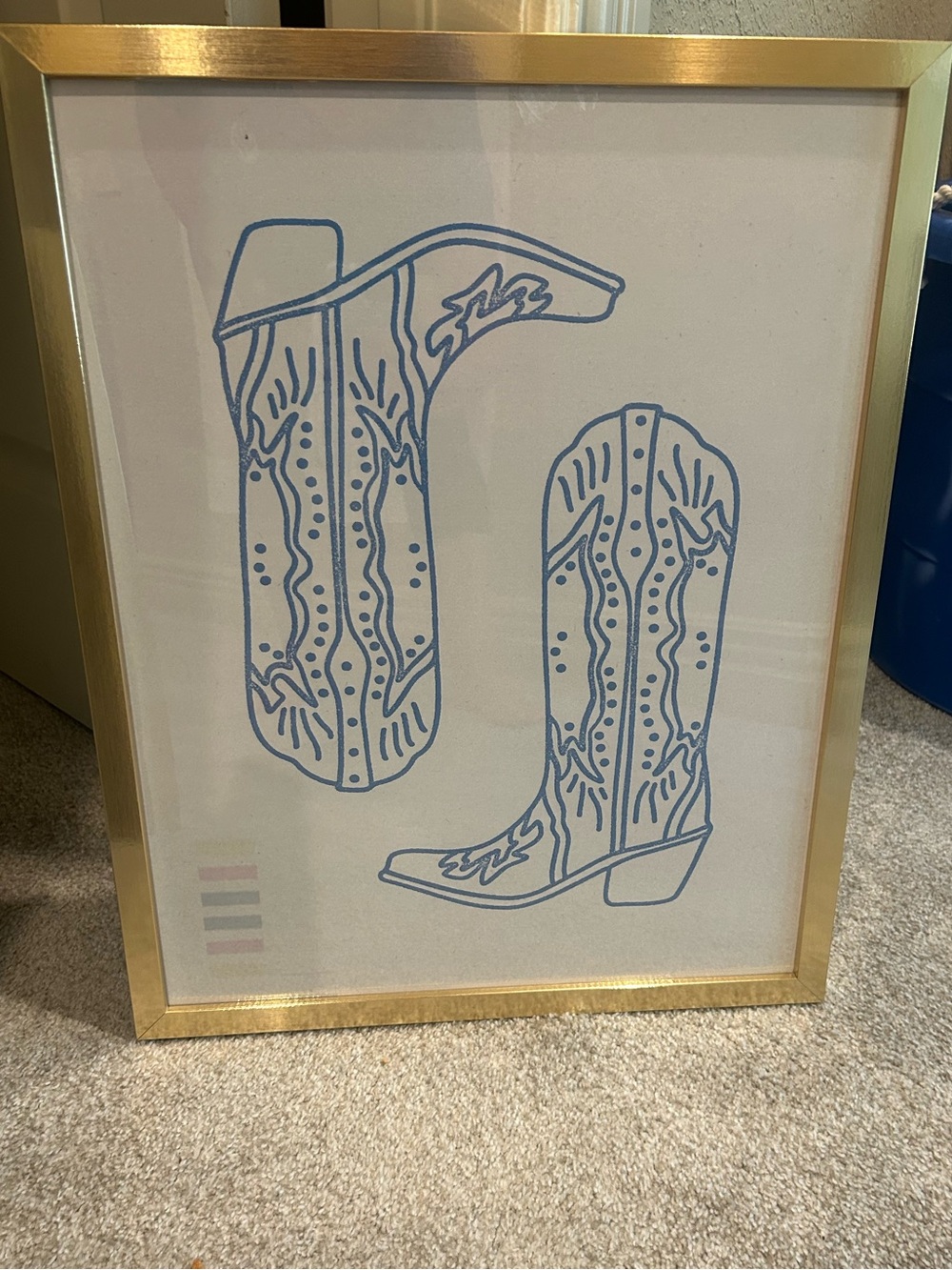 16x20 Blue/White Cowboy Boot Poster Print